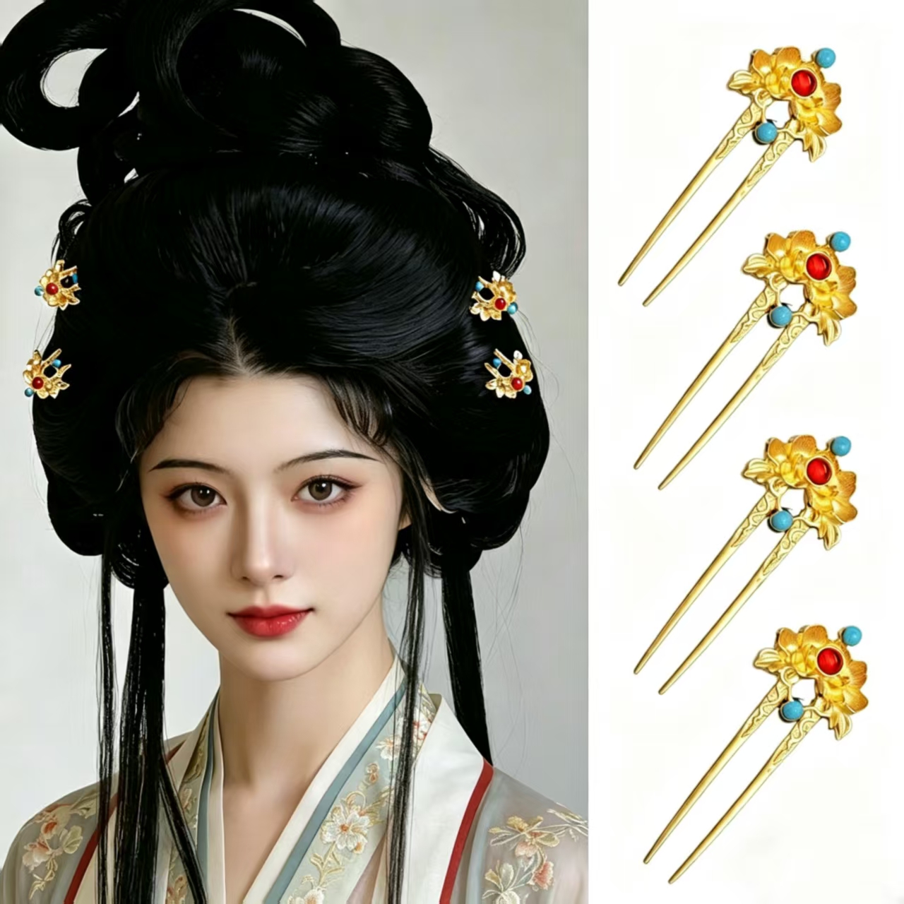 Women Fashion Hair Style - Ancient Chinese Style Golden Peony Hair