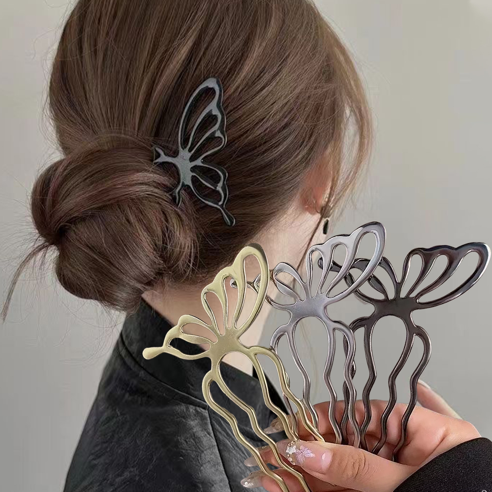 Women Fashion Hair Style - Korean Butterfly U Shape Hair Sticks