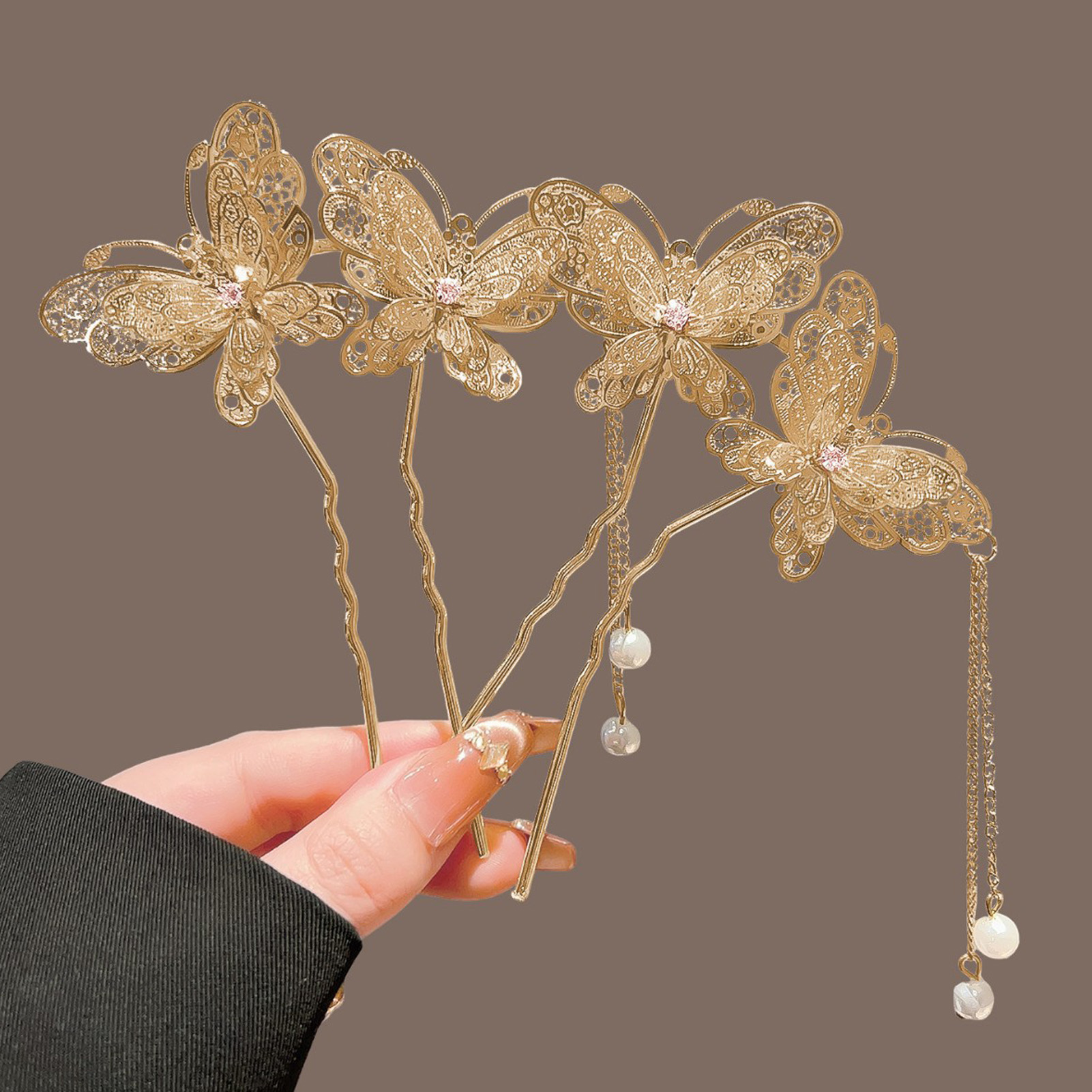 Women Fashion Hair Style - New Chinese Style Metal U-Shaped Butterfly