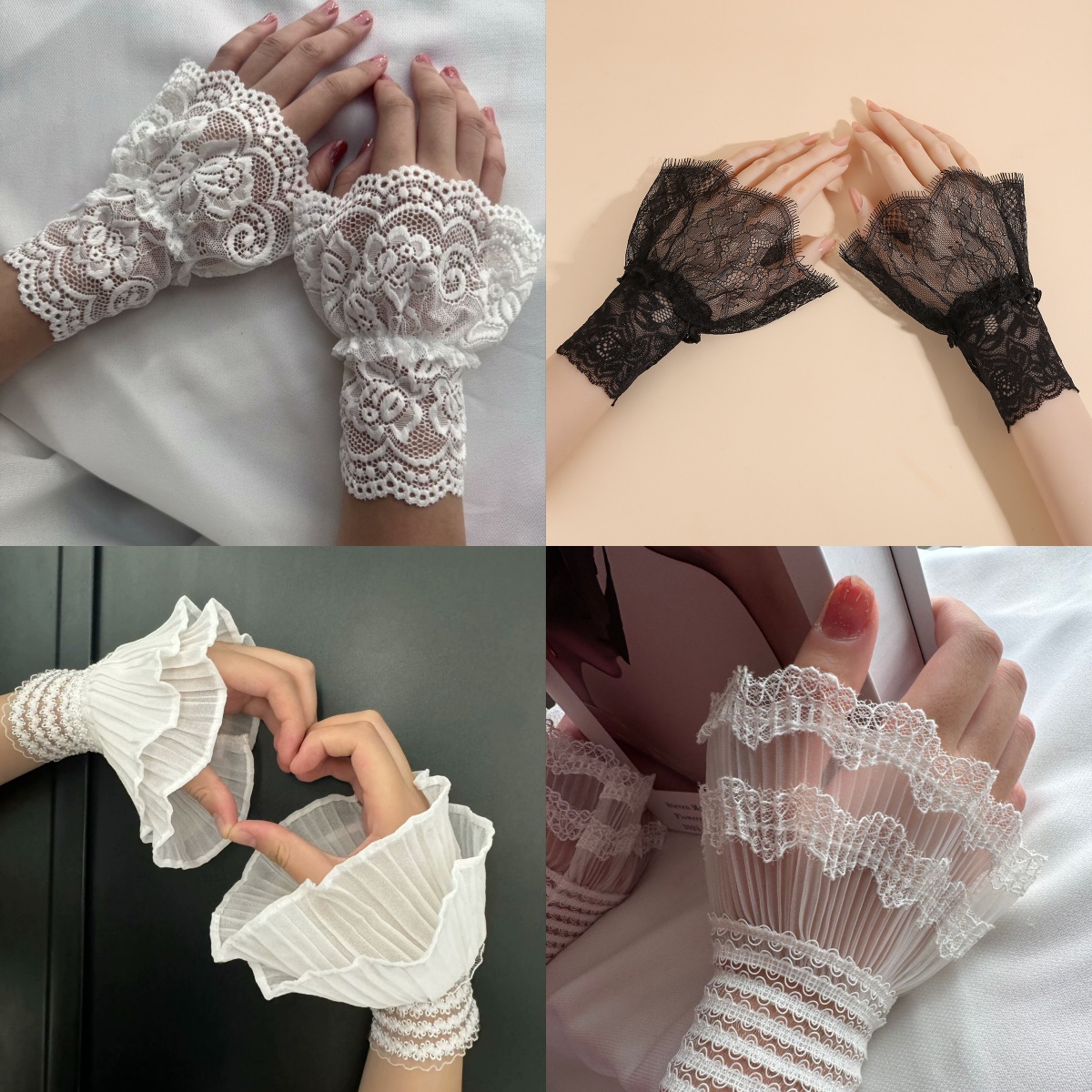 Women'S Fashion Essentials - Detachable Lace Flower Mesh Flared Sleeves