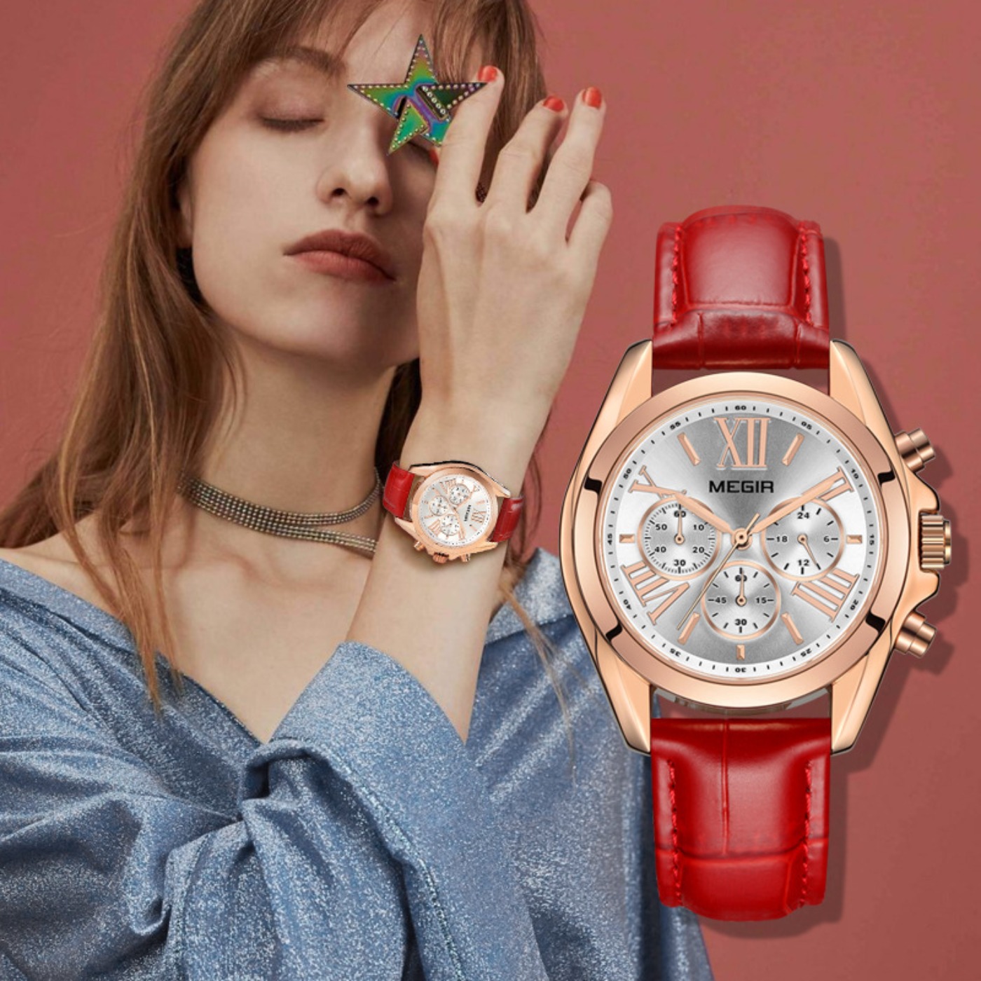 Women'S Fashion Brands - MEGIR New Luxury Leather Watch Women
