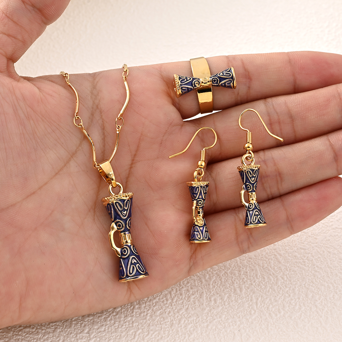 Women Fashion Png - Stylish Blue Drum Pendant Necklaces Earrings