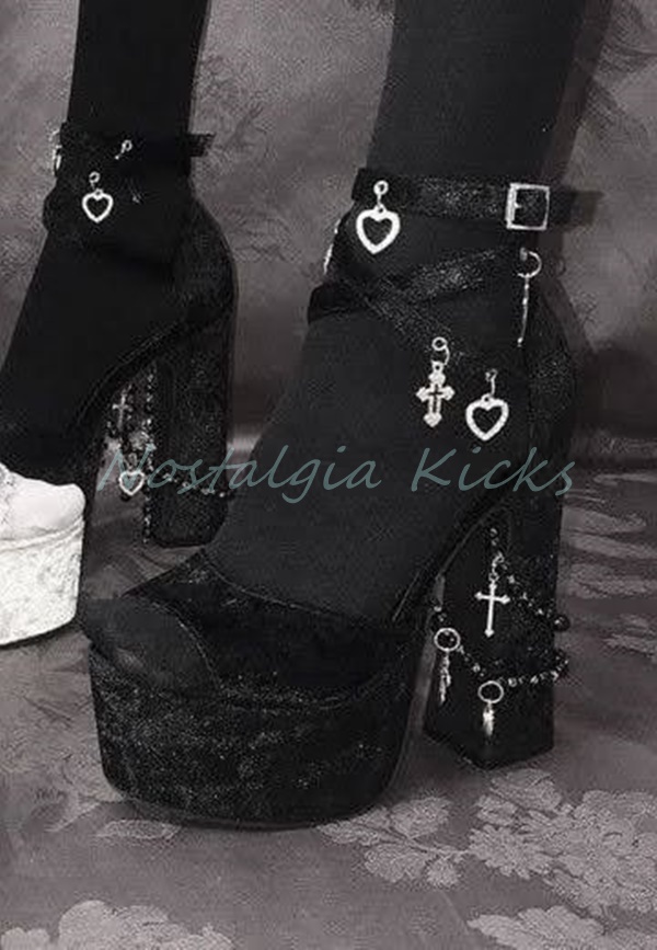 Gothic Black Velvet Platform H - Women'S Fashion Q ulasan dan harga