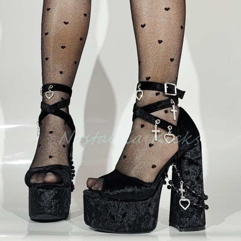 Gothic Black Velvet Platform H - Women'S Fashion Q ulasan dan harga