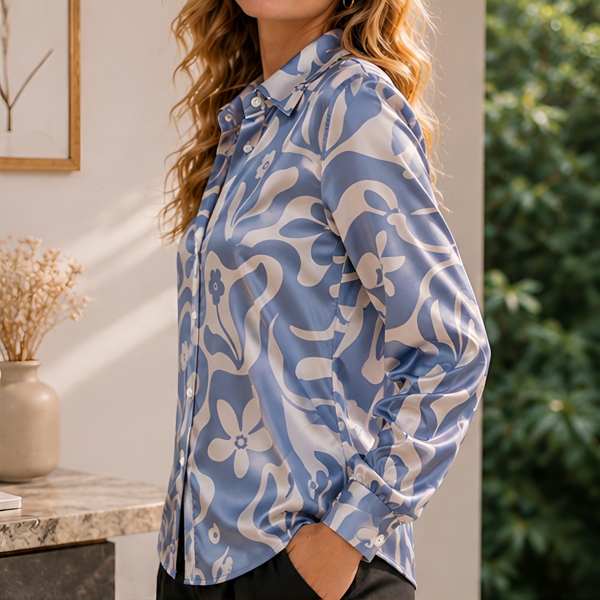 Women Green Satin Blouse White - Women'S Fashion Q ulasan dan harga