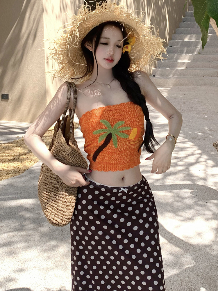 Beach Vacation Style One-Shoul - Printed Wrap Skirt ulasan dan harga