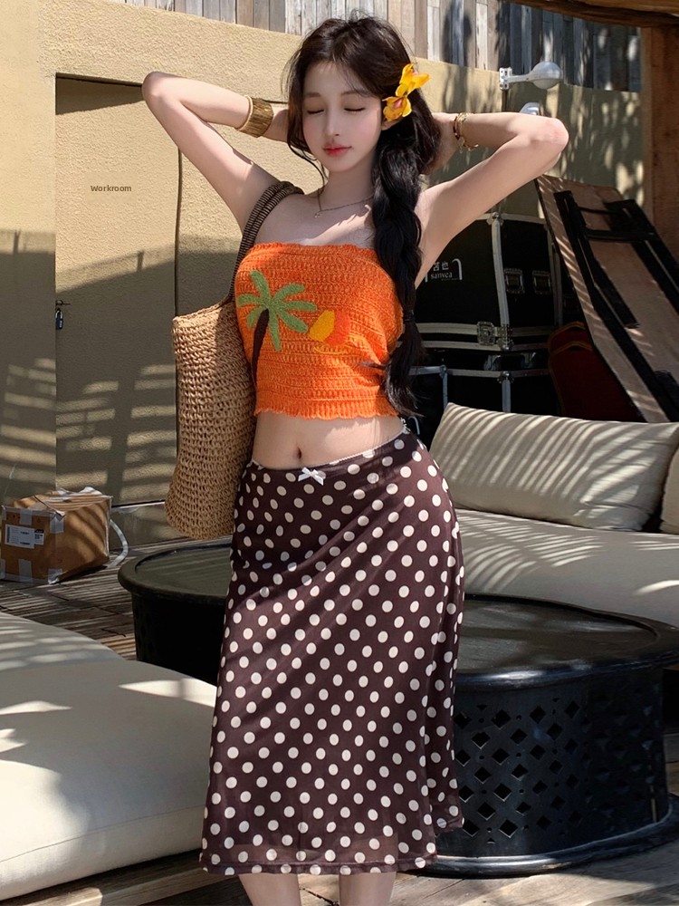 Beach Vacation Style One-Shoul - Printed Wrap Skirt ulasan dan harga