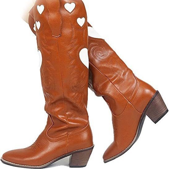 Fashion Love Heart Chunky Heel - Women'S Fashion Knee High Boots ulasan dan harga