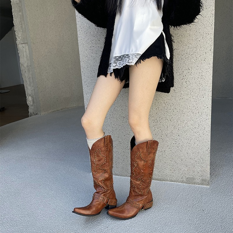 Autumn Winter Belt Buckle Rive - Women'S Fashion Knee High Boots ulasan dan harga