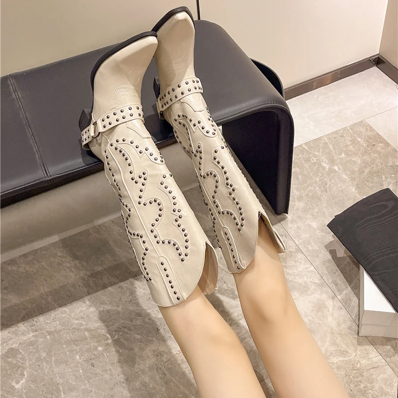Autumn Winter Belt Buckle Rive - Women'S Fashion Knee High Boots ulasan dan harga
