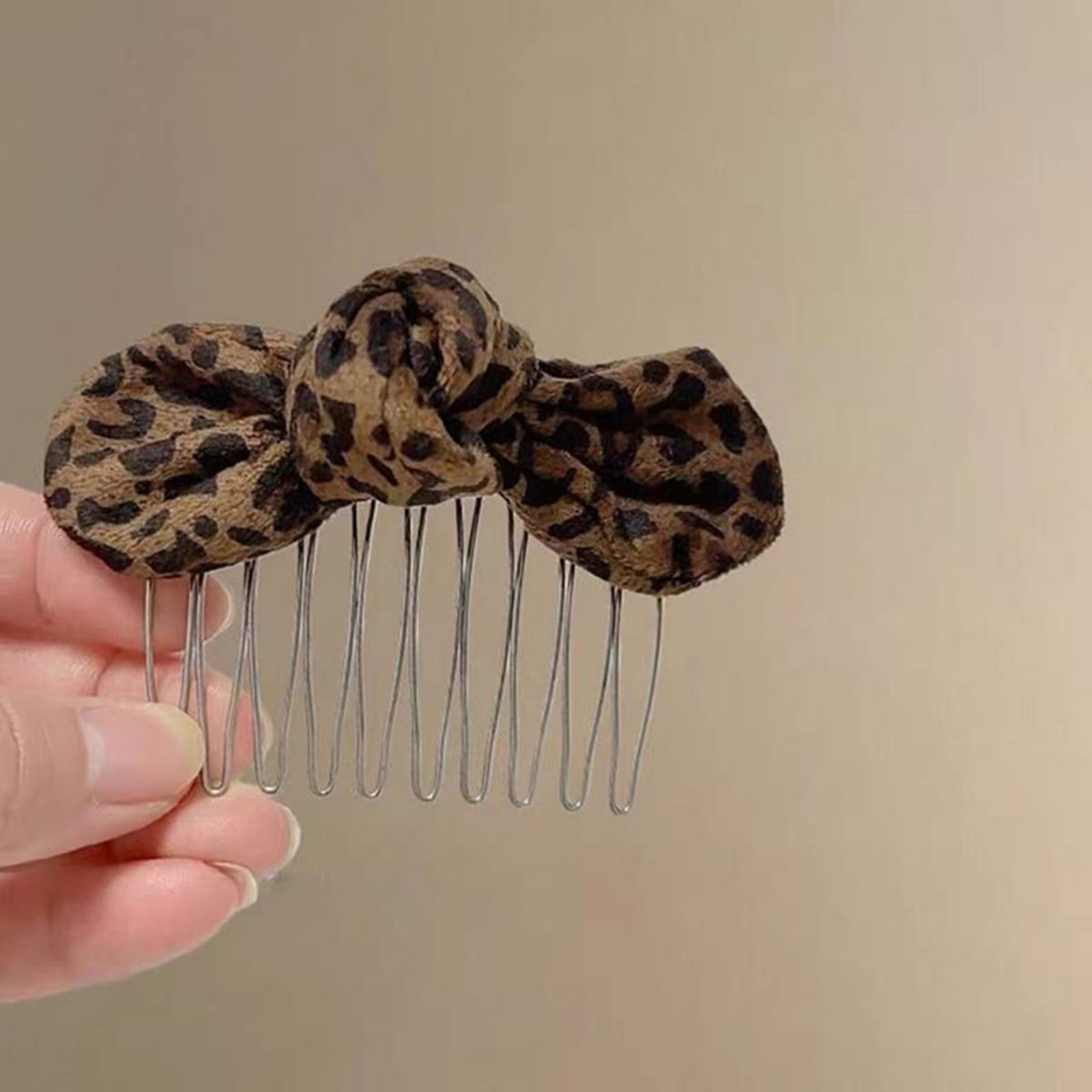 1PCLeopard Print Bow Hair Comb - Women Fashion Hair Style ulasan dan harga