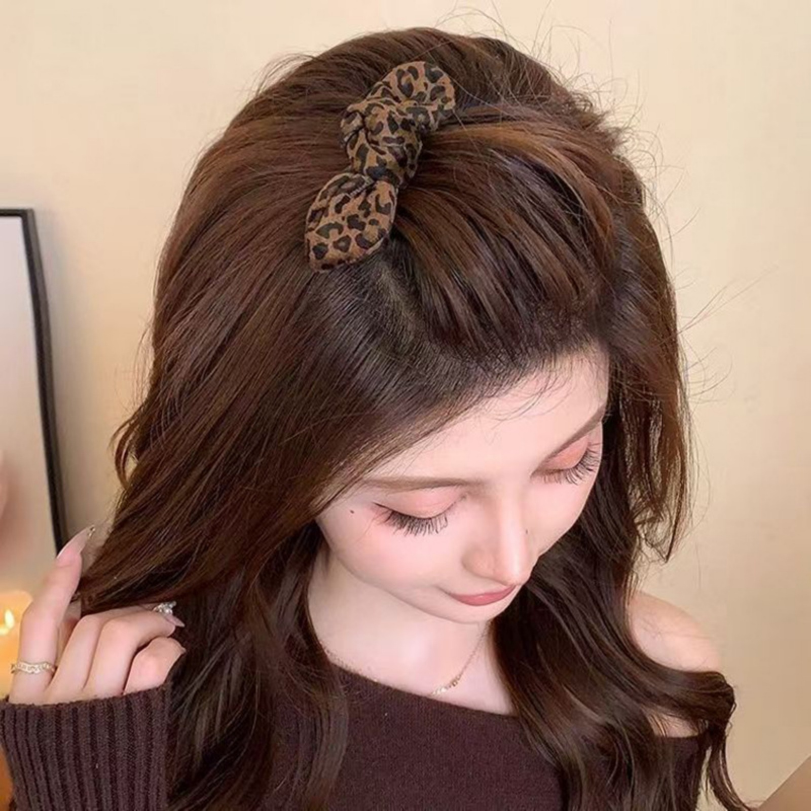 1PCLeopard Print Bow Hair Comb - Women Fashion Hair Style ulasan dan harga