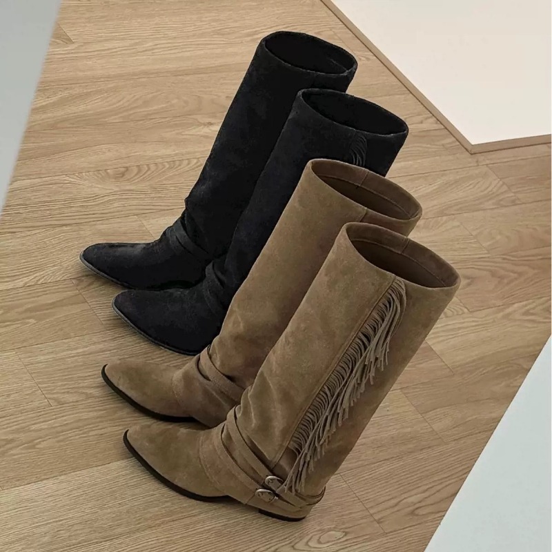 Women Knee-high Boots Tassel D - Women'S Fashion Knee High Boots ulasan dan harga