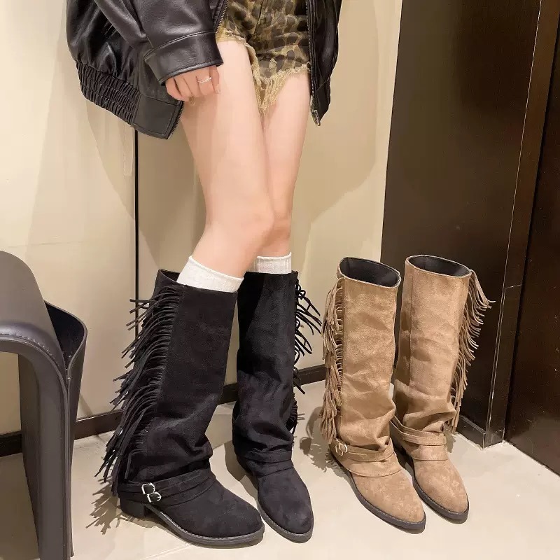 Women Knee-high Boots Tassel D - Women'S Fashion Knee High Boots ulasan dan harga