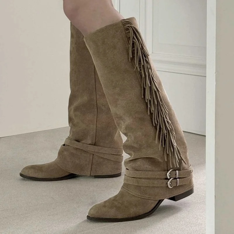 Women Knee-high Boots Tassel D - Women'S Fashion Knee High Boots ulasan dan harga