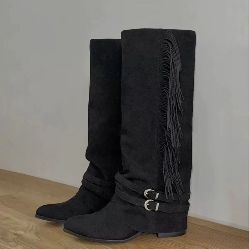 Women Knee-high Boots Tassel D - Women'S Fashion Knee High Boots ulasan dan harga