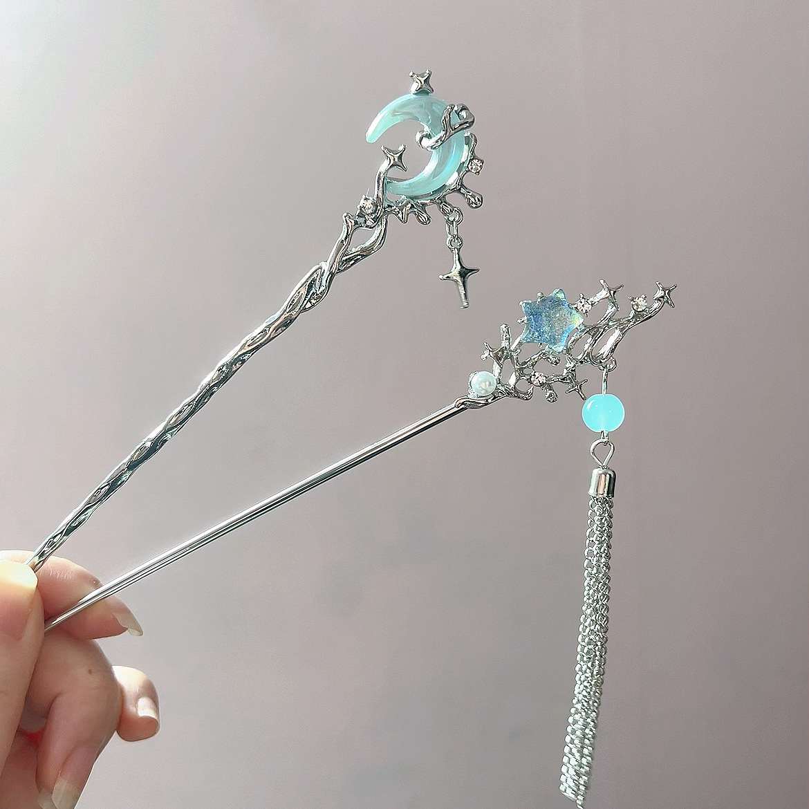 Moonstone Star Moon Hair Stick - Women Fashion Hair Style ulasan dan harga