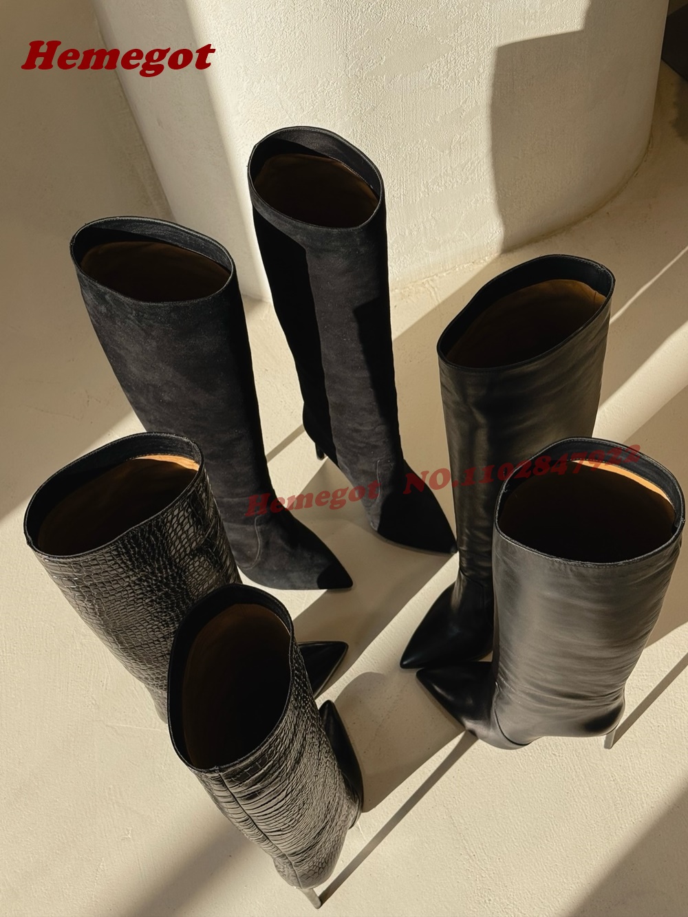 Brown Croc-Embossed Leather Kn - Women'S Fashion Knee High Boots ulasan dan harga