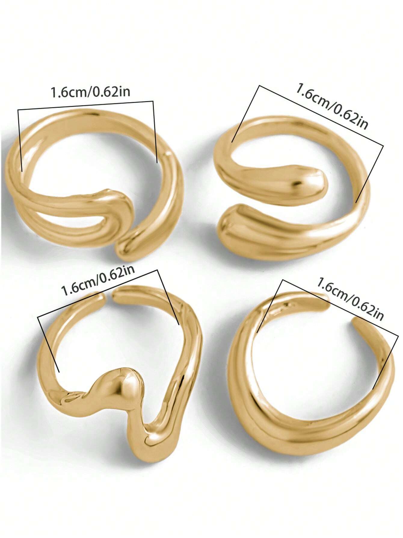 4pcs Abstract Liquid Shape Adj - Women'S Fashion Rings Gold ulasan dan harga