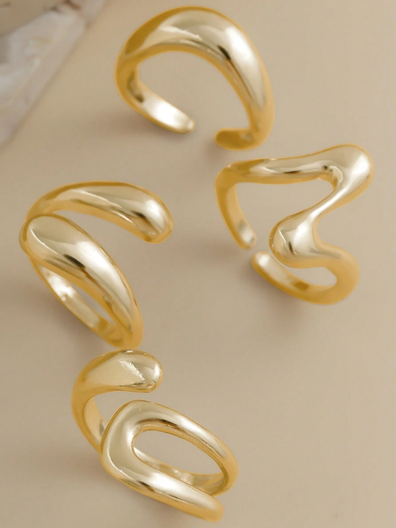 4pcs Abstract Liquid Shape Adj - Women'S Fashion Rings Gold ulasan dan harga