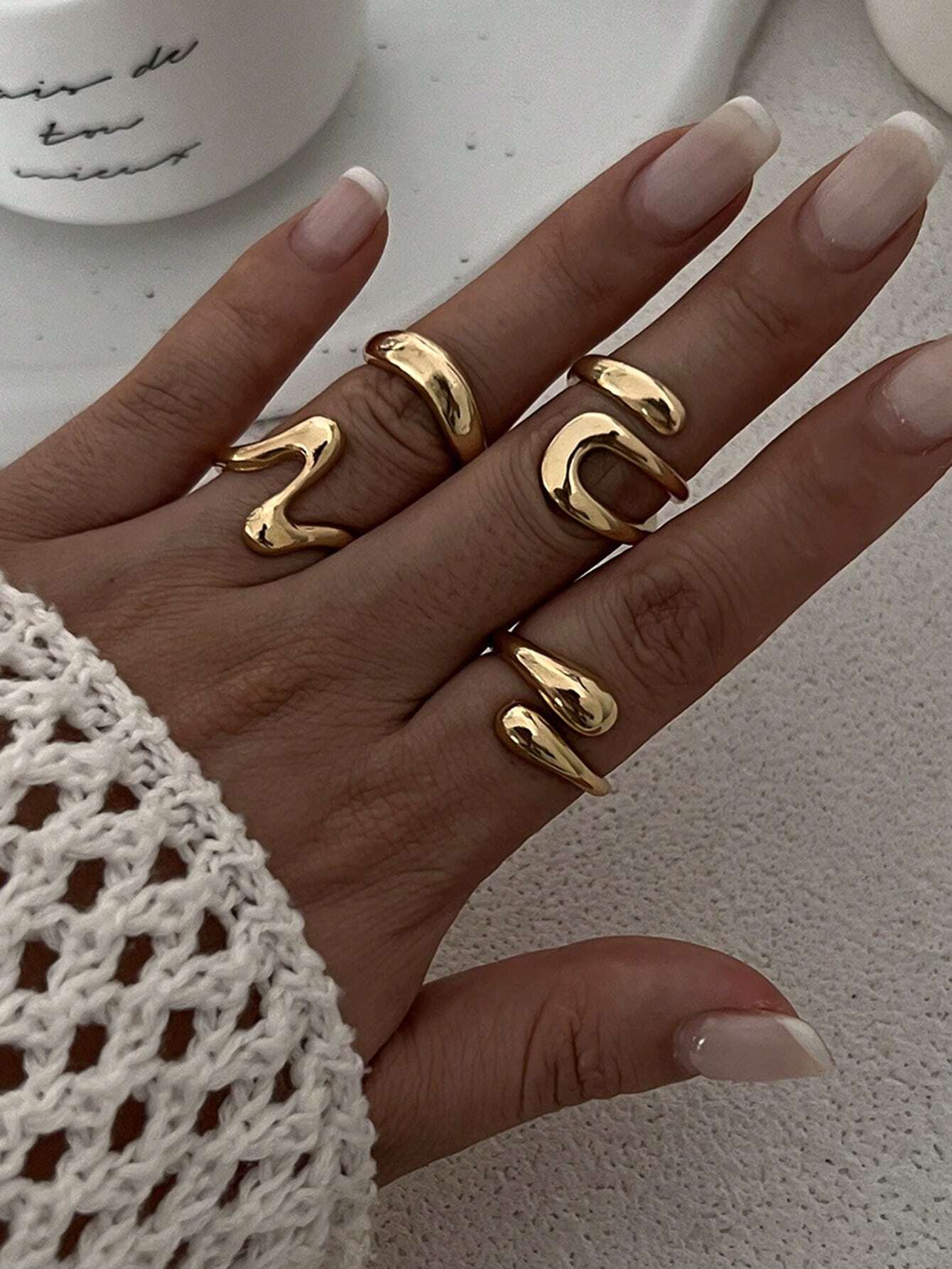 4pcs Abstract Liquid Shape Adj - Women'S Fashion Rings Gold ulasan dan harga