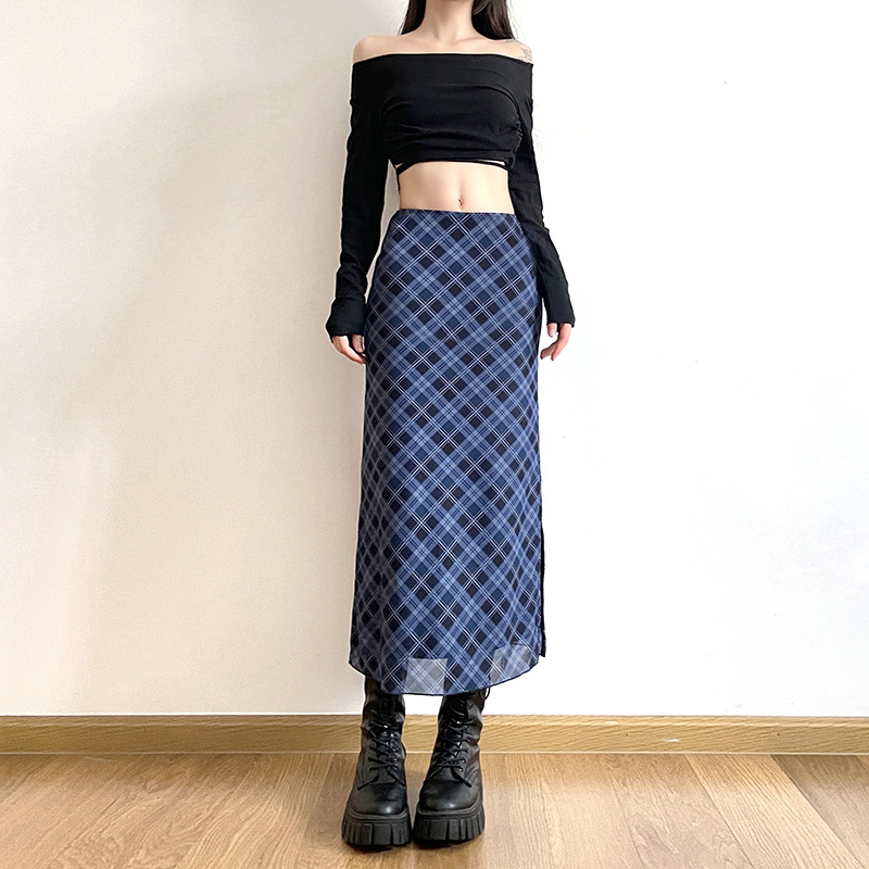 Women Spring Autumn Plaid Prin - Printed Wrap Skirt ulasan dan harga