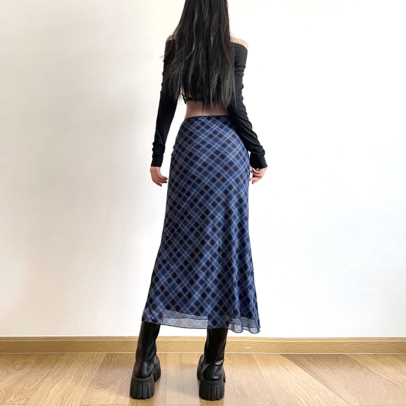 Women Spring Autumn Plaid Prin - Printed Wrap Skirt ulasan dan harga