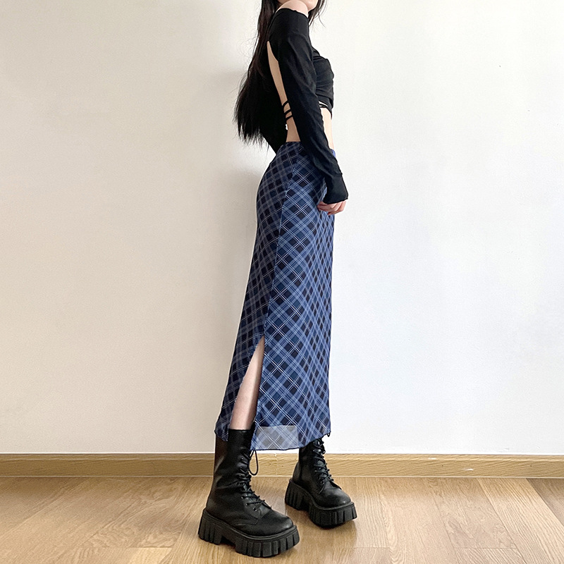 Women Spring Autumn Plaid Prin - Printed Wrap Skirt ulasan dan harga
