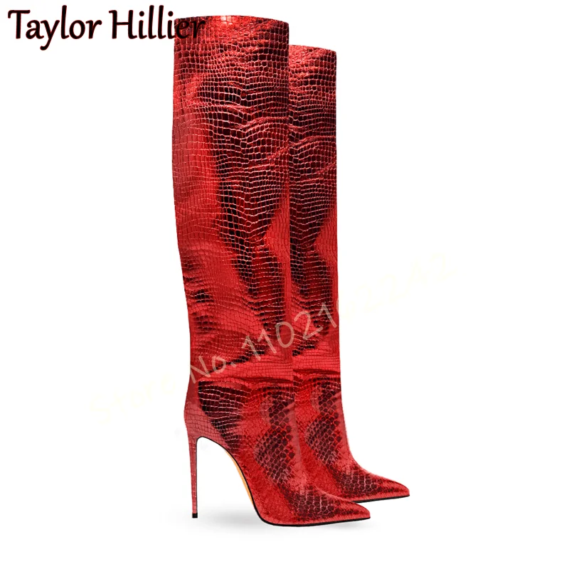 Green Snake Print Straight Boo - Women'S Fashion Knee High Boots ulasan dan harga
